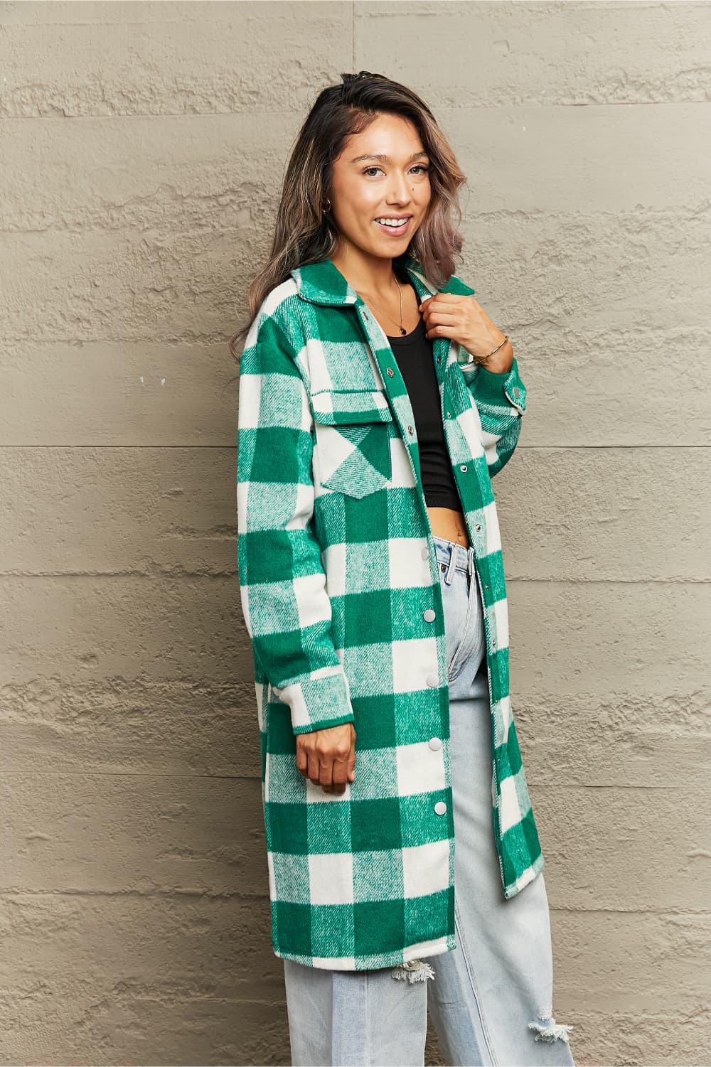 Plaid Longline Shirt Sweater