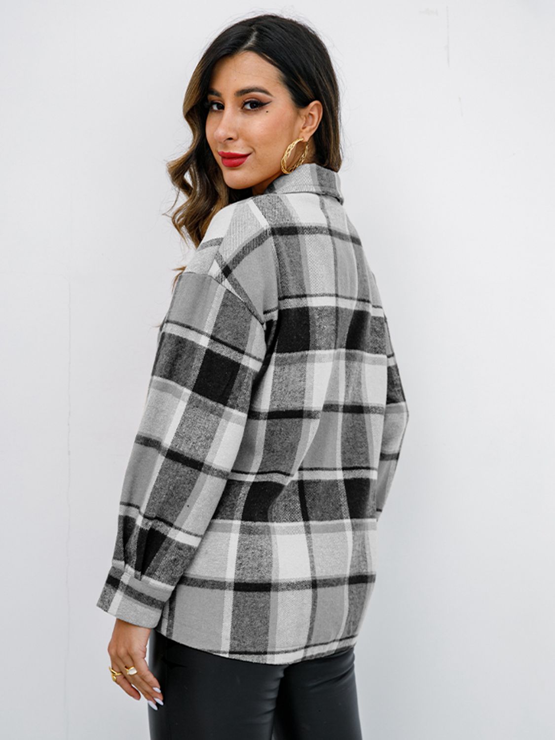 Plaid Button-Down Jacket Sweater