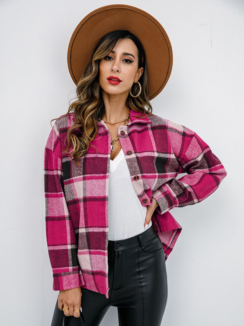 Plaid Button-Down Jacket Sweater