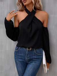 Grecian Cold Shoulder Long Sleeve Blouse