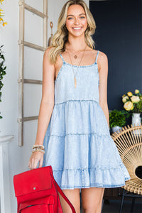 Spaghetti Strap Tiered Denim Mini Dress