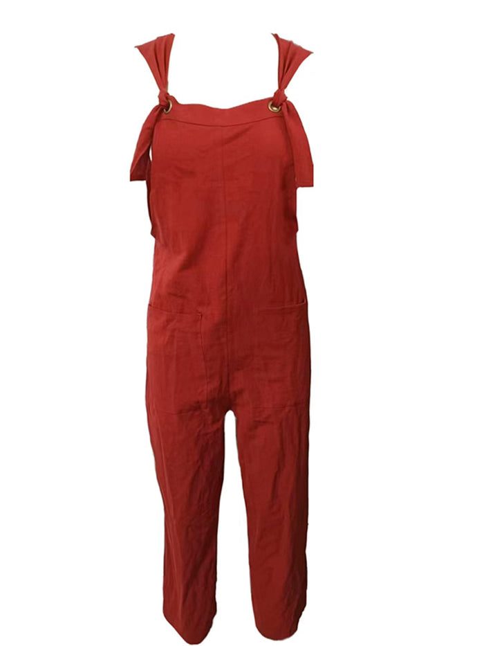 Sleeveless Straight Neck Pocketed Jumpsuit