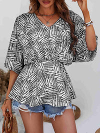 Printed V-Neck Dolman Sleeve Blouse