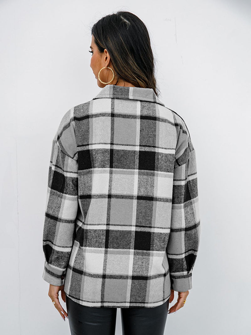 Plaid Button-Down Jacket Sweater