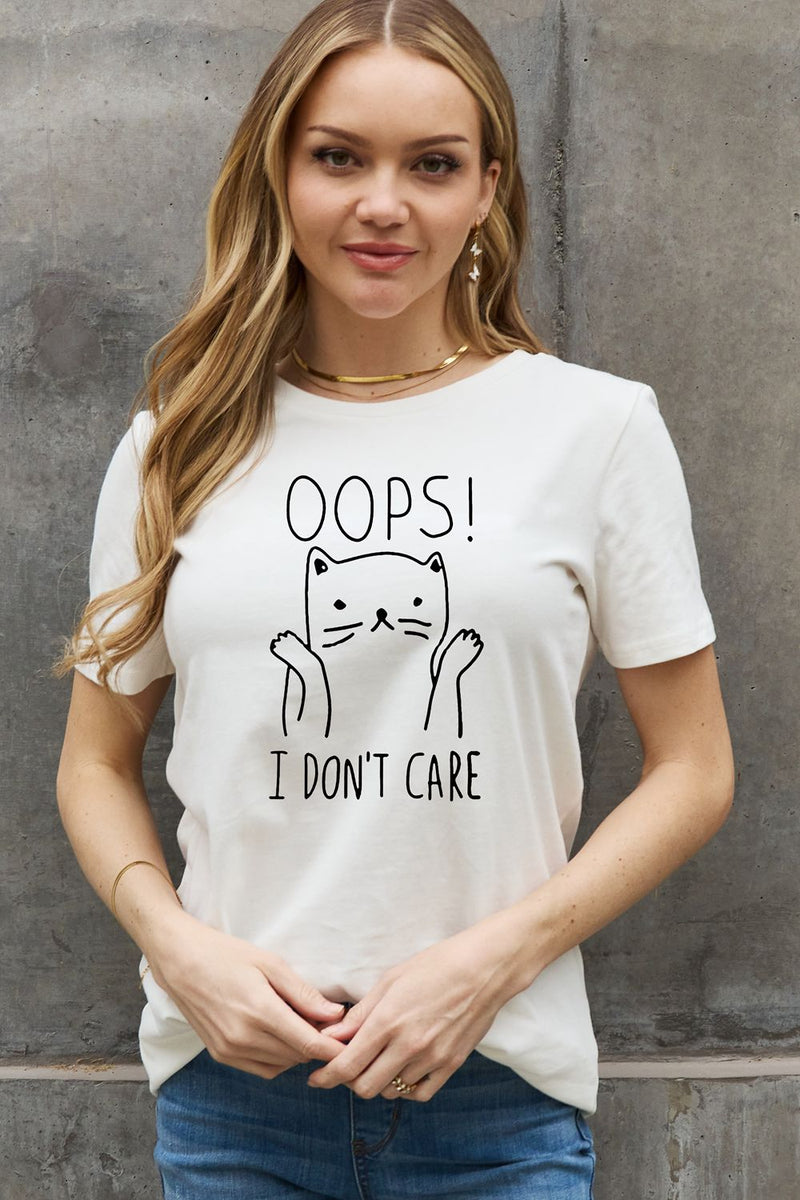 Simply Love Full Size OOPS I DON’T CARE Graphic Cotton Tee