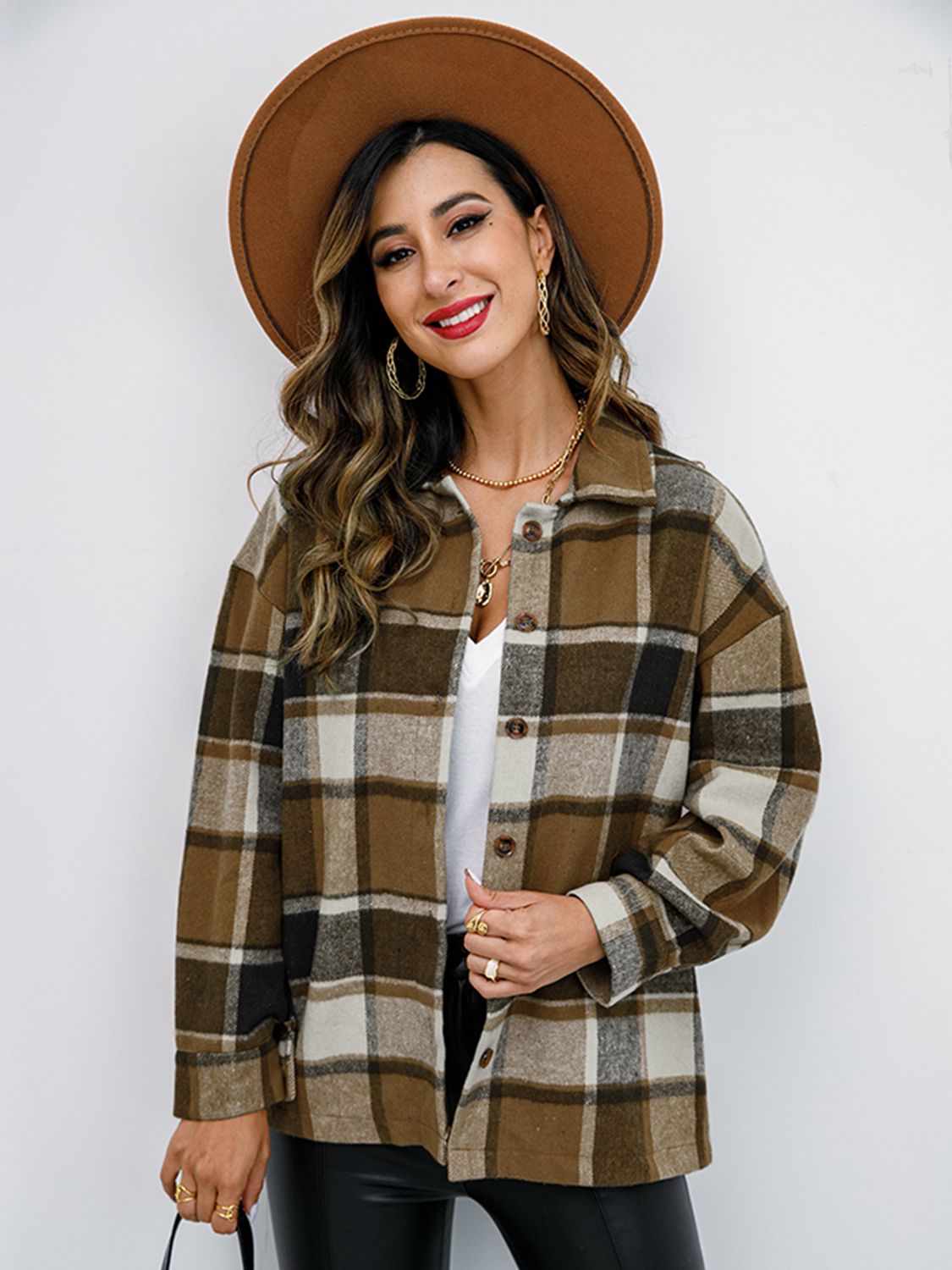 Plaid Button-Down Jacket Sweater