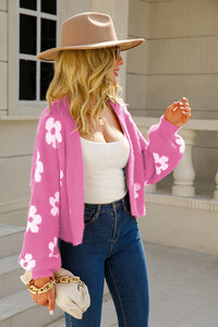 Floral Open Front Fuzzy Cardigan Sweater