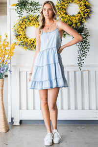 Spaghetti Strap Tiered Denim Mini Dress