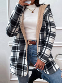 Plaid Hooded Longline Coat Jacket