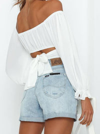 Flounce Sleeve Tie Back Crop Top