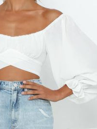 Flounce Sleeve Tie Back Crop Top