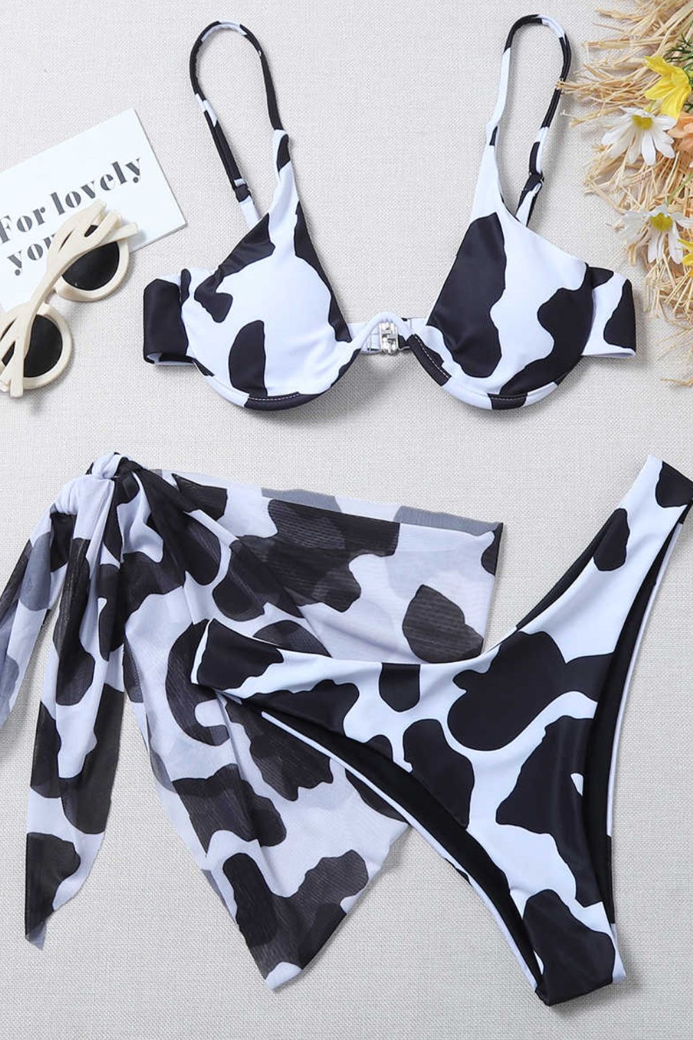 Animal Print Three-Piece Swim Bikini Set