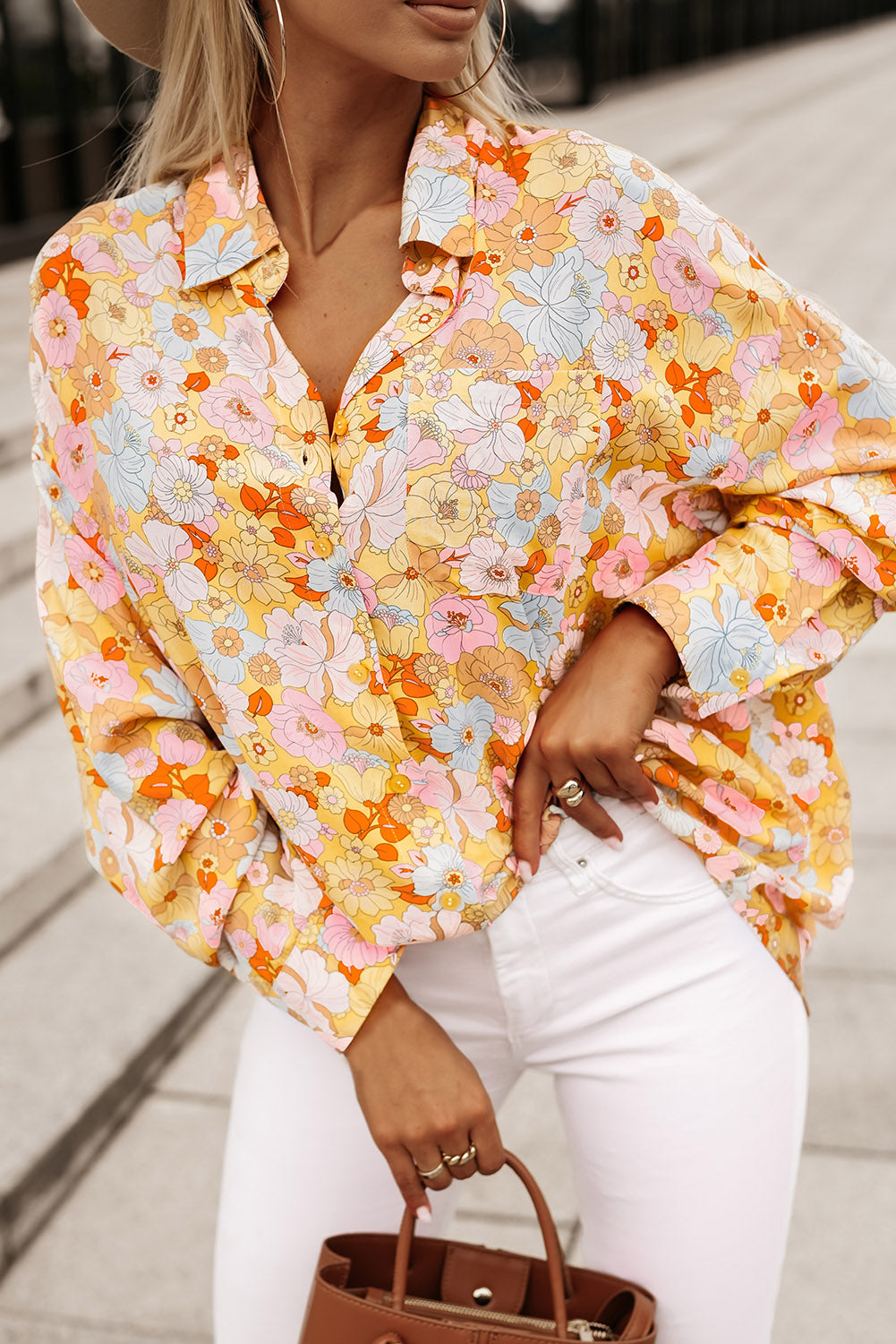 Floral Collared Neck Long Sleeve Shirt