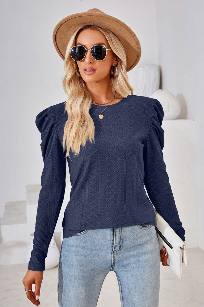 Round Neck Long Sleeve Blouse