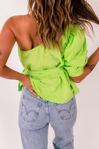 Tied Puff Sleeve One-Shoulder Sleeveless Top