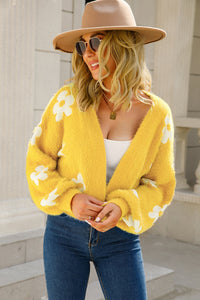 Floral Open Front Fuzzy Cardigan Sweater