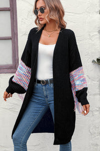 Fringe Sleeve Dropped Shoulder Cardigan Sweater