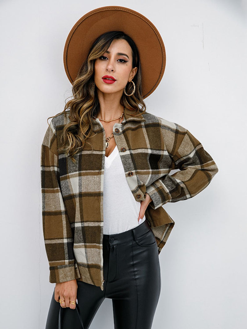 Plaid Button-Down Jacket Sweater