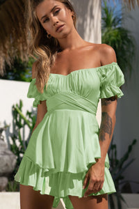 Off Shoulder Flounce Sleeve Romper