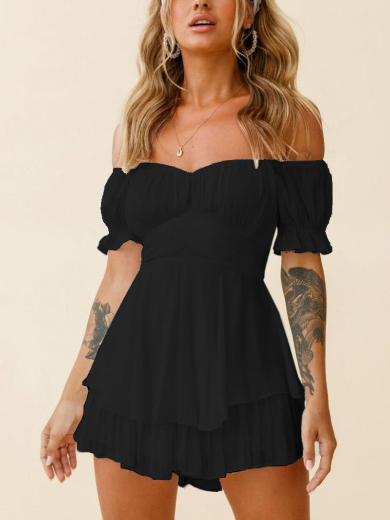 Off Shoulder Flounce Sleeve Romper