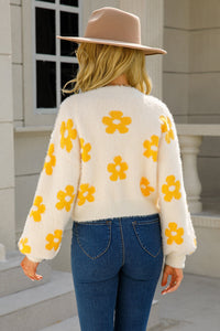 Floral Open Front Fuzzy Cardigan Sweater