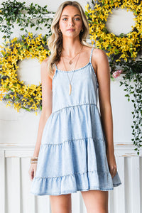 Spaghetti Strap Tiered Denim Mini Dress