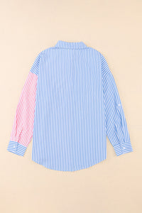 Striped Two-Tone Long Sleeve Shirt with Pocket