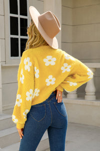 Floral Open Front Fuzzy Cardigan Sweater