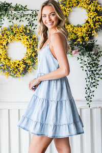 Spaghetti Strap Tiered Denim Mini Dress