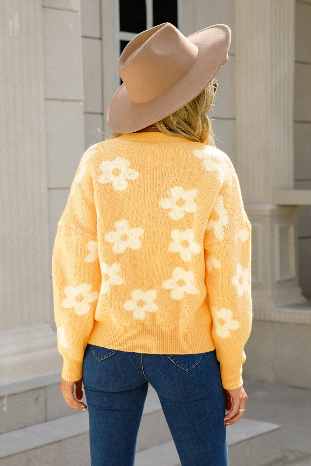 Floral Dropped Shoulder Button-Up Cardigan Sweater