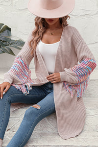 Fringe Sleeve Dropped Shoulder Cardigan Sweater