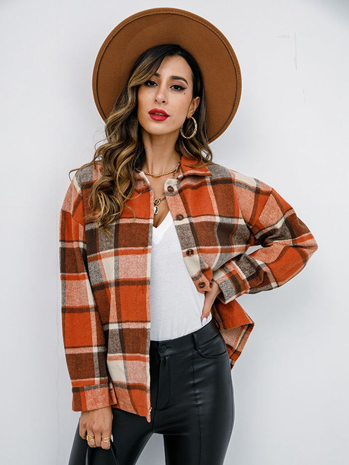 Plaid Button-Down Jacket Sweater