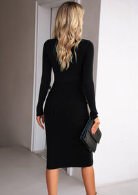 Rib-Knit Slit Midi Sweater Dress