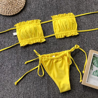 Frill Trim Ruched Bikini Set