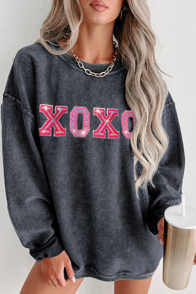 XOXO Round Neck Dropped Shoulder Sweatshirt