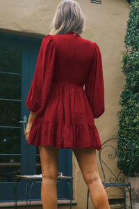 Smocked Balloon Sleeve Ruffle Hem Mini Dress