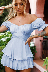 Off Shoulder Flounce Sleeve Romper