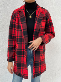 Plaid Lapel Collar Coat with Pockets Jacket