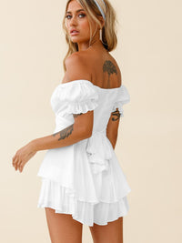 Off Shoulder Flounce Sleeve Romper