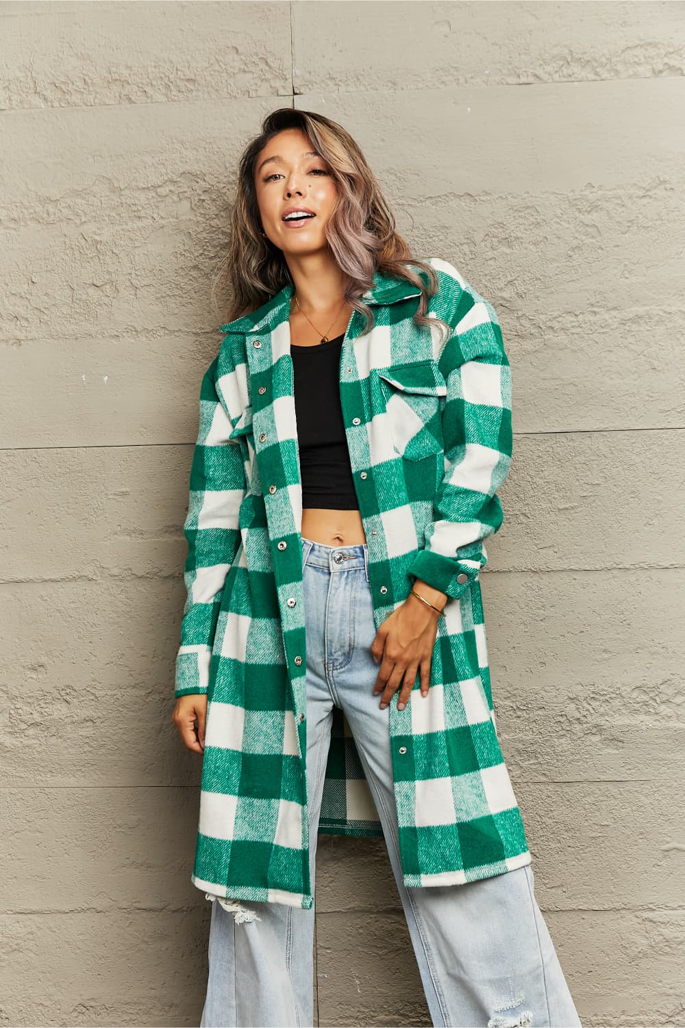 Plaid Longline Shirt Sweater