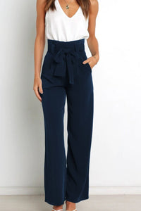 Tie Front Paperbag Wide Leg Pants