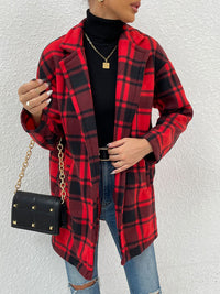 Plaid Lapel Collar Coat with Pockets Jacket