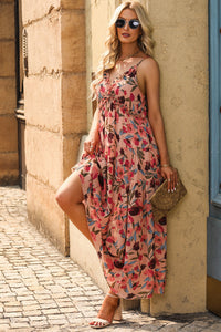 Floral Frill Trim Spaghetti Strap Maxi Dress