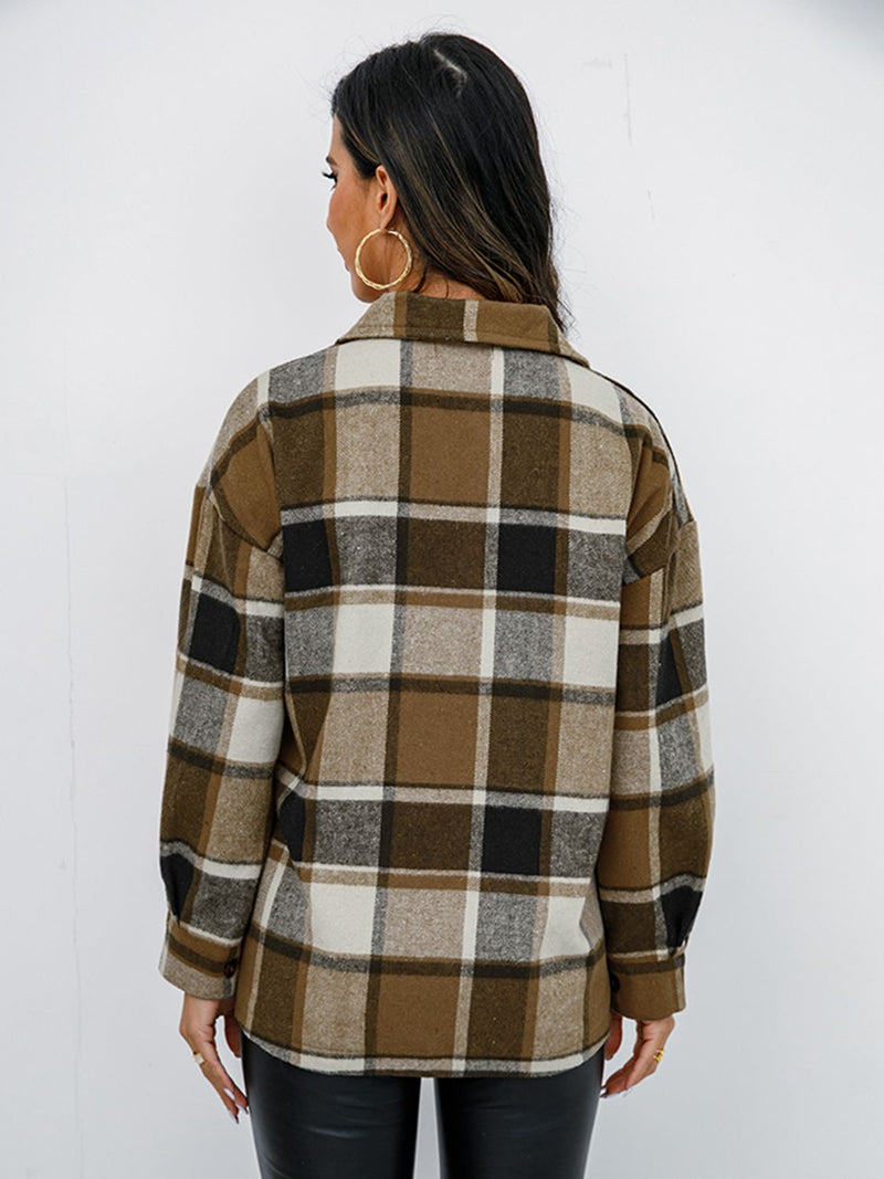 Plaid Button-Down Jacket Sweater