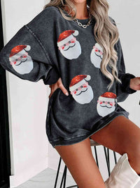 Sequin Santa Patch Ribbed Sweatshirt