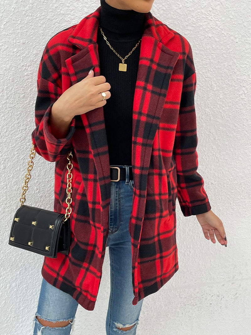 Plaid Lapel Collar Coat with Pockets Jacket