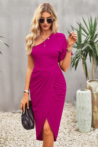 Ruched One-Shoulder Tulip Hem Mini Dress