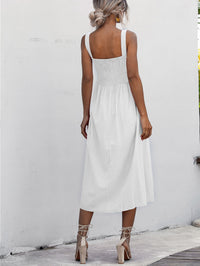 Square Neck Sleeveless Smocked Midi Dress