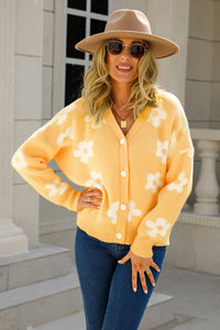 Floral Dropped Shoulder Button-Up Cardigan Sweater