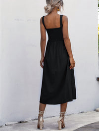 Square Neck Sleeveless Smocked Midi Dress